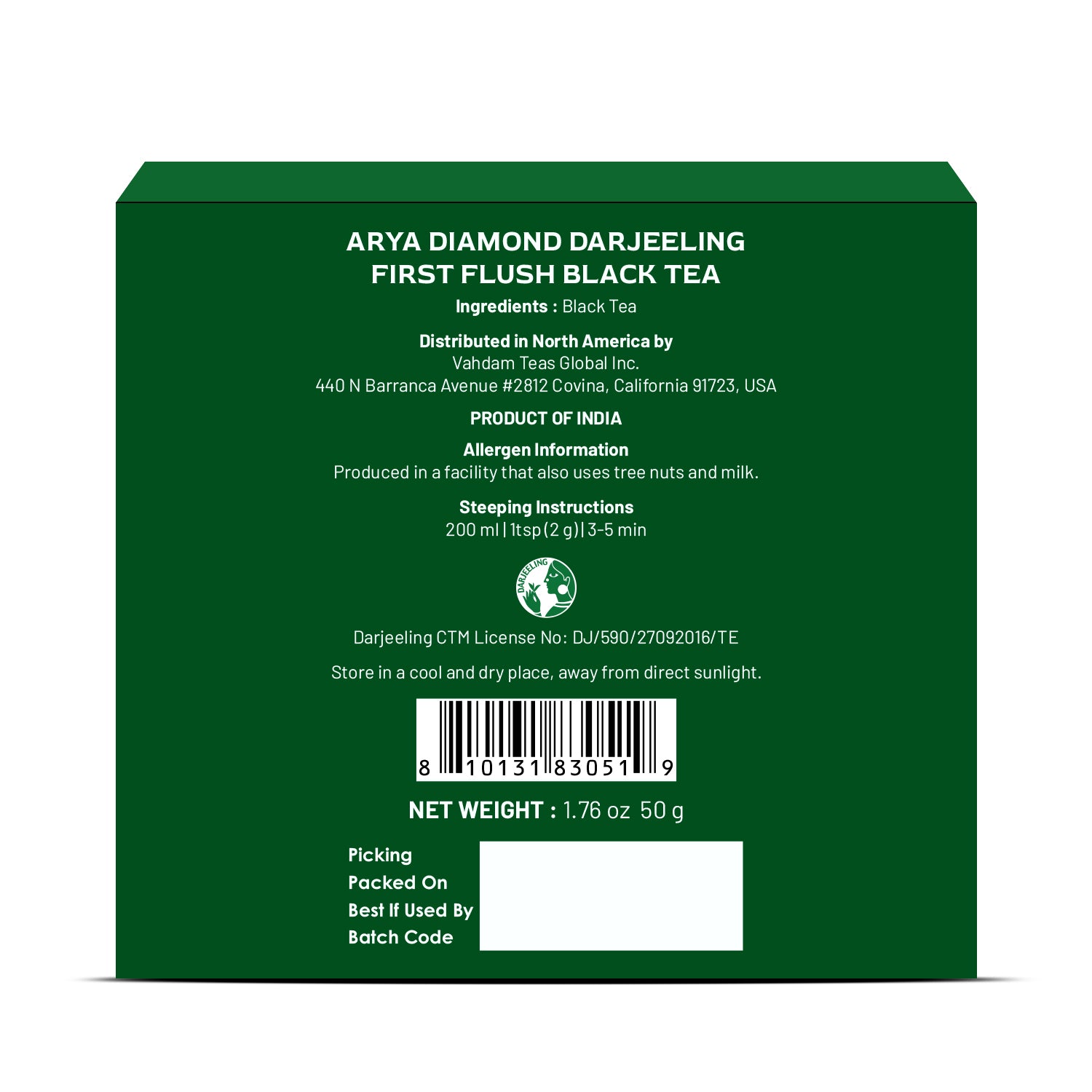 2026 Arya Diamond Darjeeling First Flush Black Tea DJ FF BT/ 50g