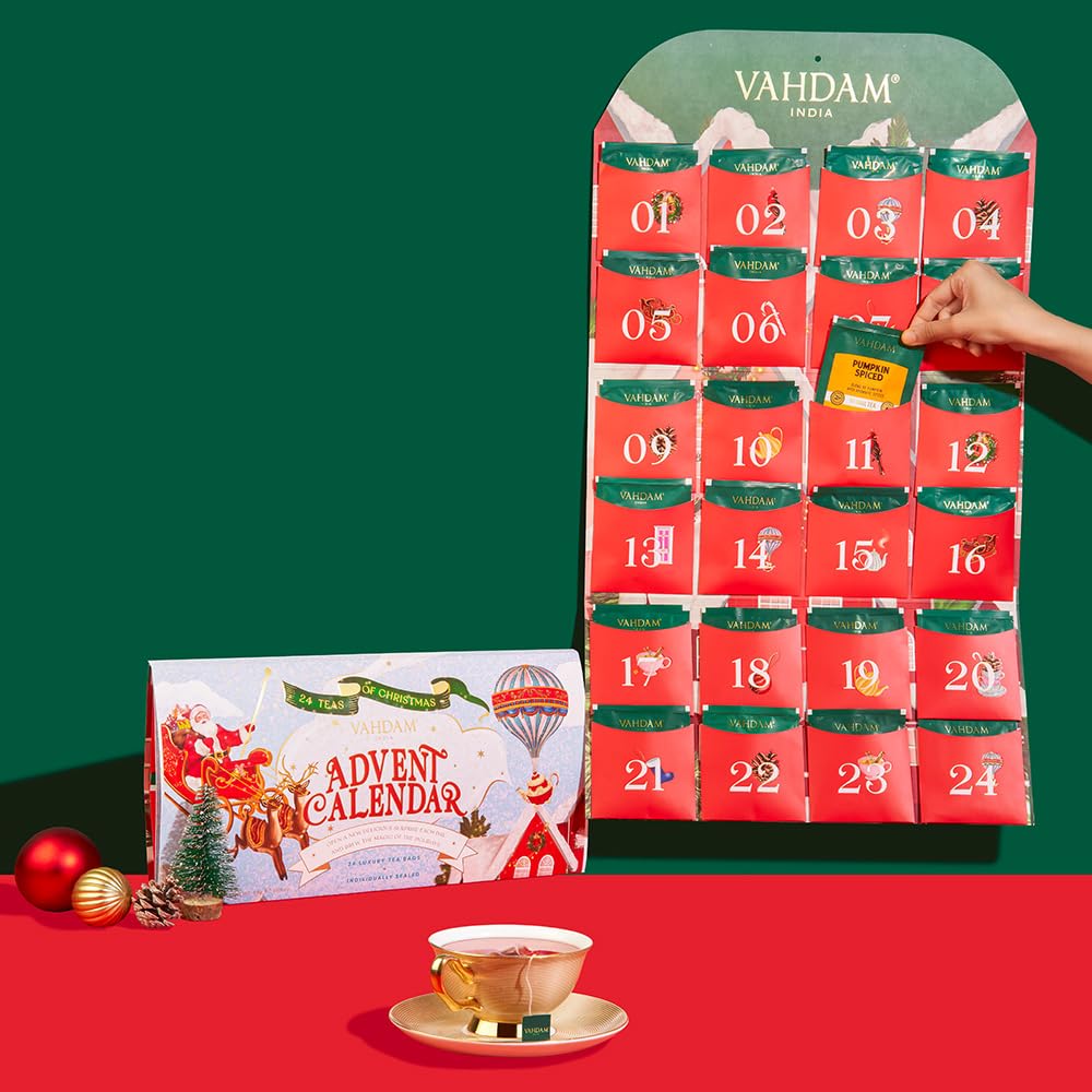Black Friday Only | Foldable Advent Calendar Tea Gift, 24 Teas, 1.69 Oz, 48g With Free Shimmer Cup