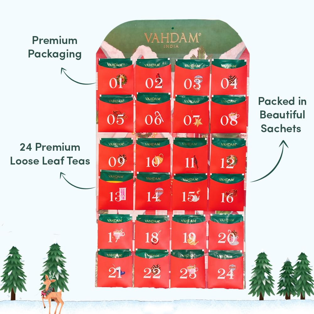 Black Friday Only | Foldable Advent Calendar Tea Gift, 24 Teas, 1.69 Oz, 48g With Free Shimmer Cup