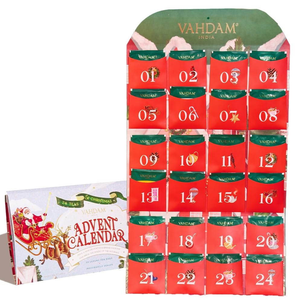 Black Friday Only | Foldable Advent Calendar Tea Gift, 24 Teas, 1.69 Oz, 48g With Free Shimmer Cup