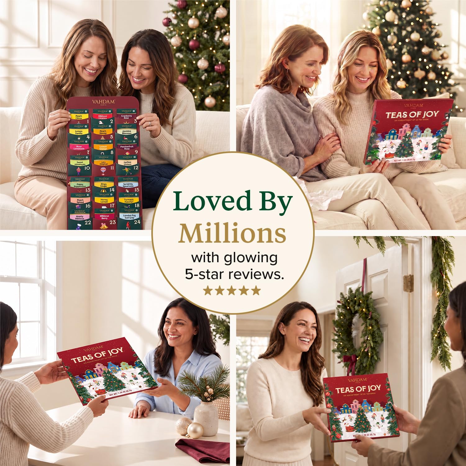 Foldable Advent Teas of Joy 24 Unique Tea Bags for Xmas