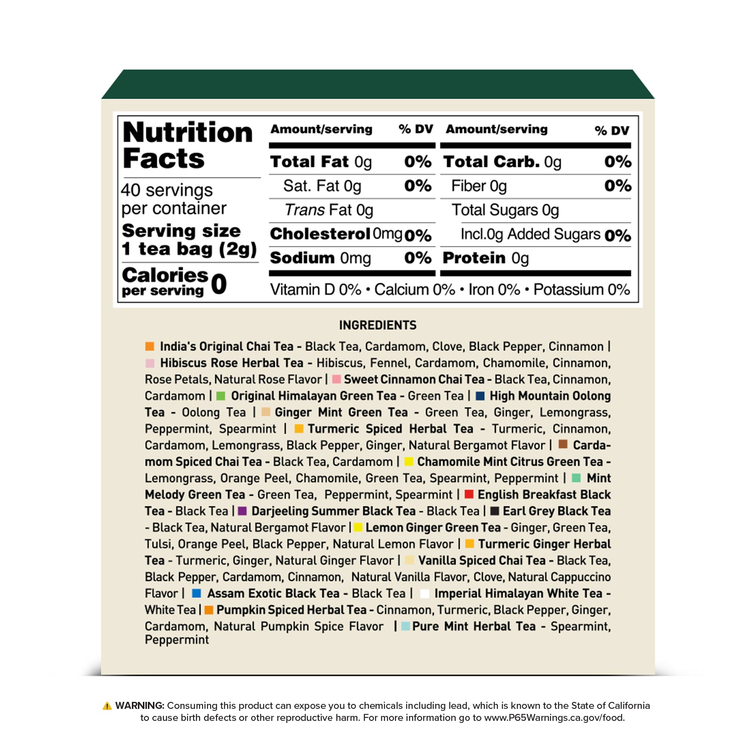 Black Friday Offer | Assorted Tea Bags Sampler, (40 Pyramid Tea Bags) With Free Shimmer Cup