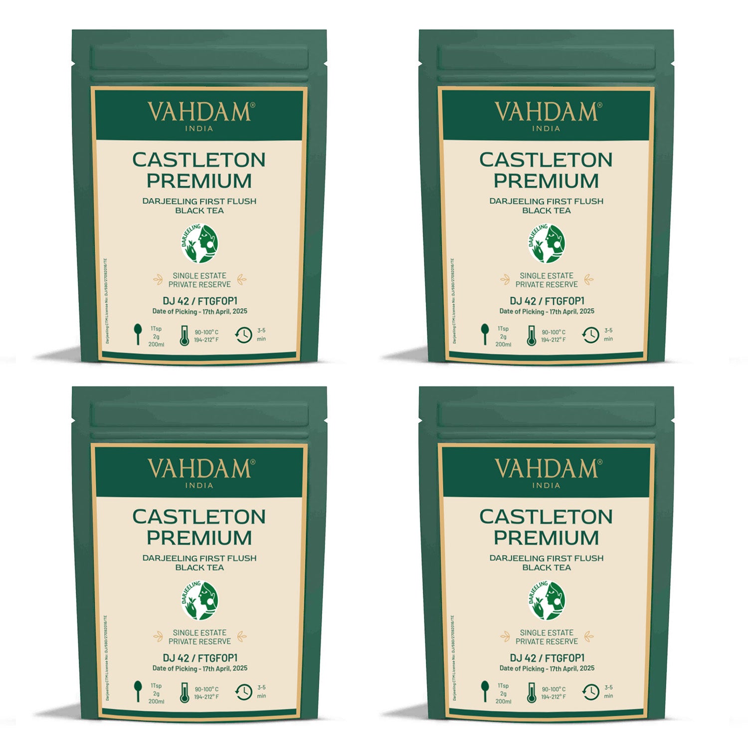 2025 Castleton Premium Darjeeling First Flush Black Tea DJ 42 (Pack of 4)