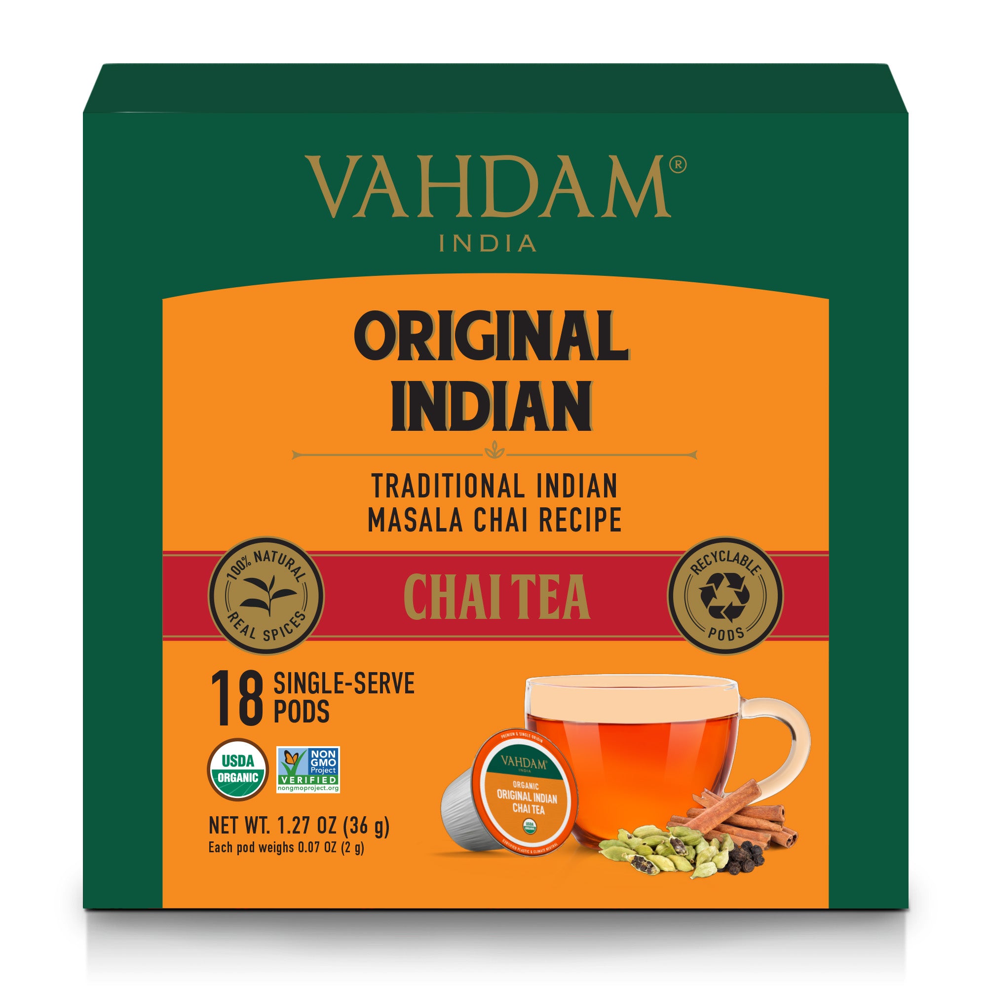 Original Indian Chai Tea: Single Serve Tea Pods - Main Image