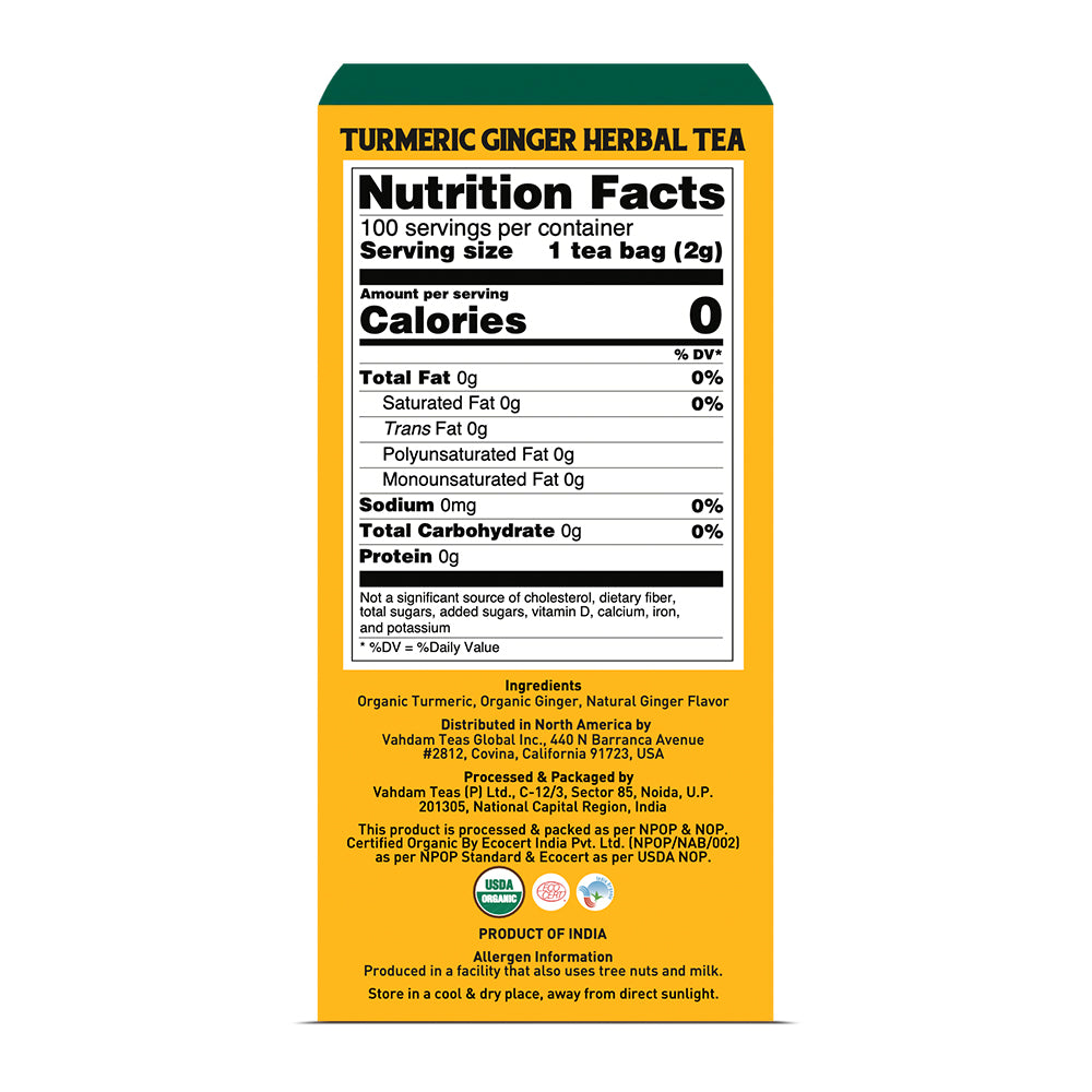 Turmeric Ginger Herbal Tea Tisane, 100 Count