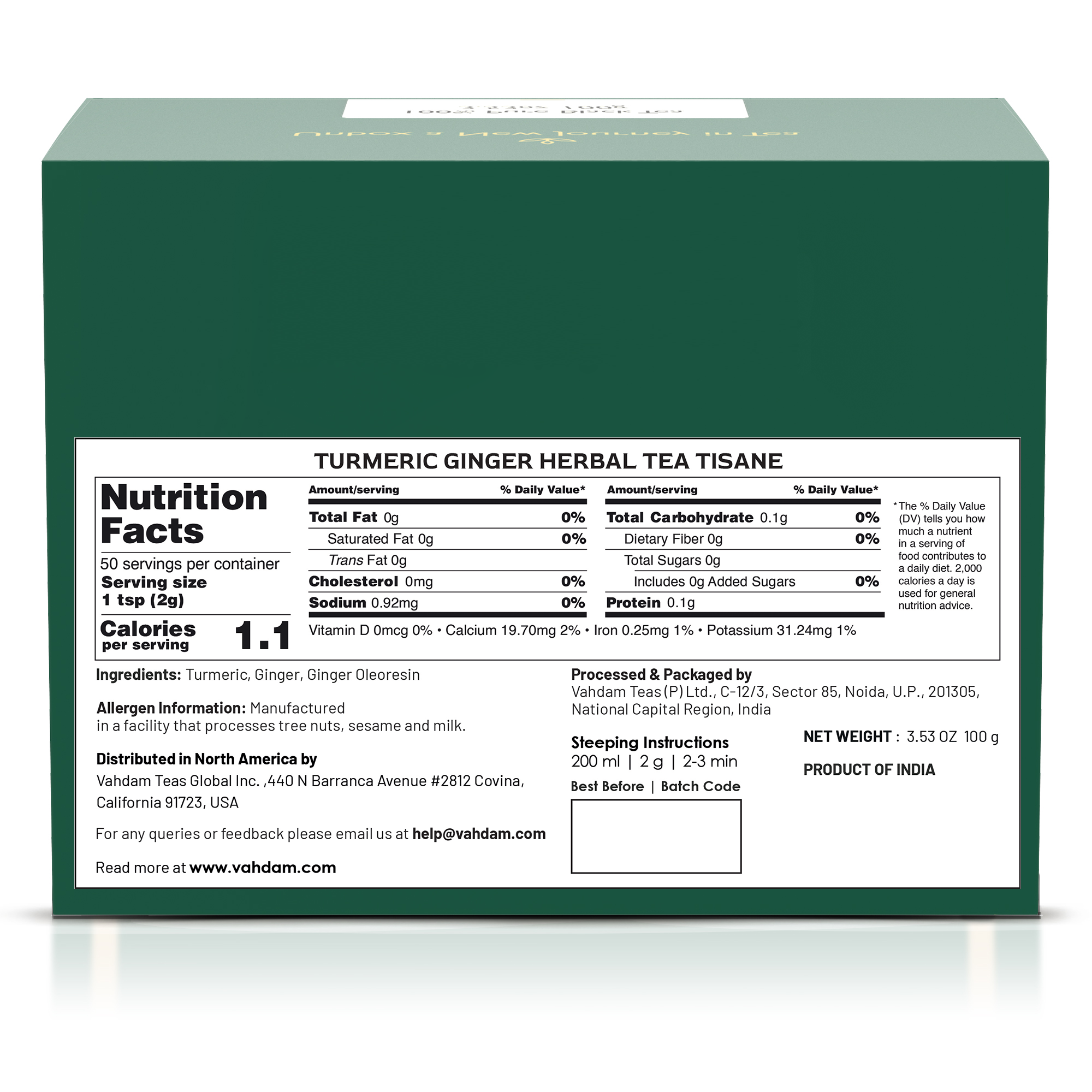 Turmeric Ginger Herbal Tea Tisane, 3.53 oz