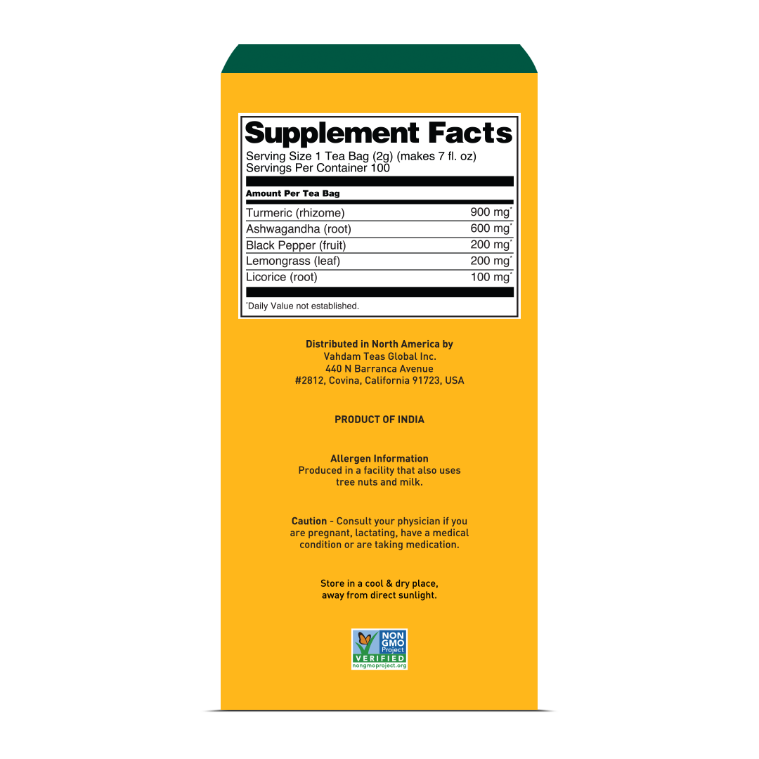 Turmeric Ashwagandha Herbal Tea Tisane, 100 Count