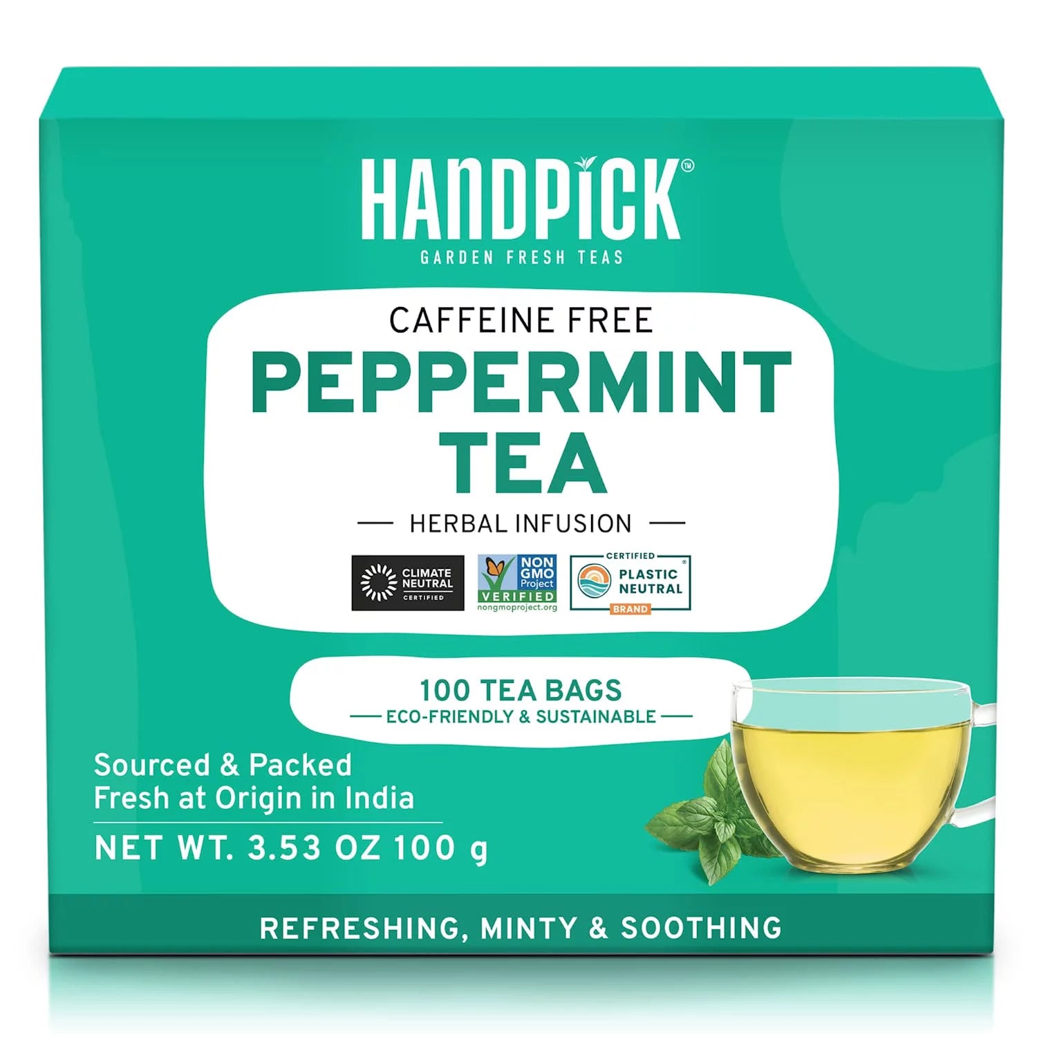 HANDPICK Peppermint Tea Bags, 100 TB, Mint Tea, Spearmint Tea