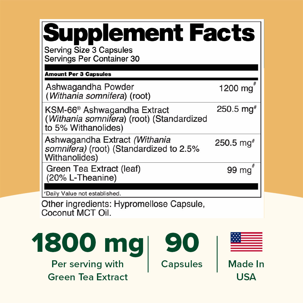 Ashwagandha 1800mg KSM-66 Capsules with L-Theanine –  VAHDAM®