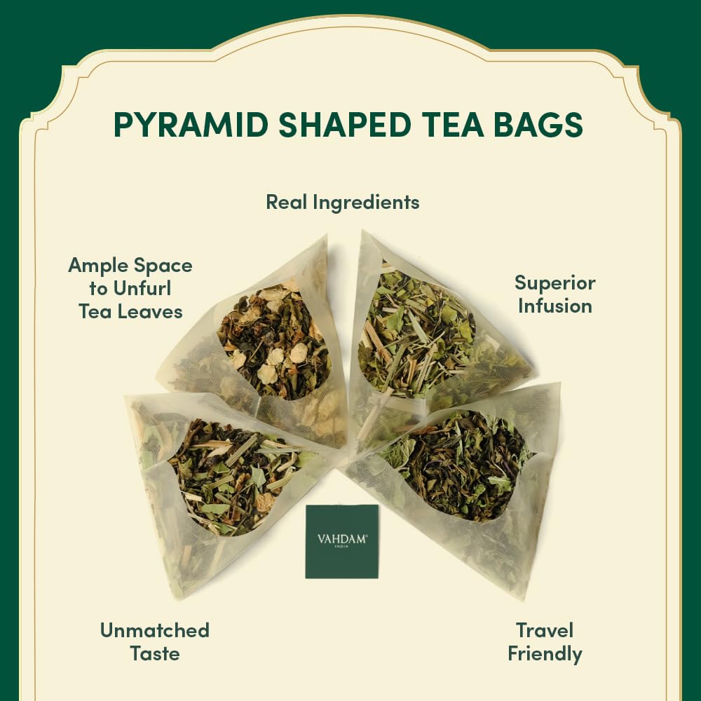 Assorted Tea Bags Sampler, (50 Pyramid Tea Bags) 25 Flavors VAHDAM® USA