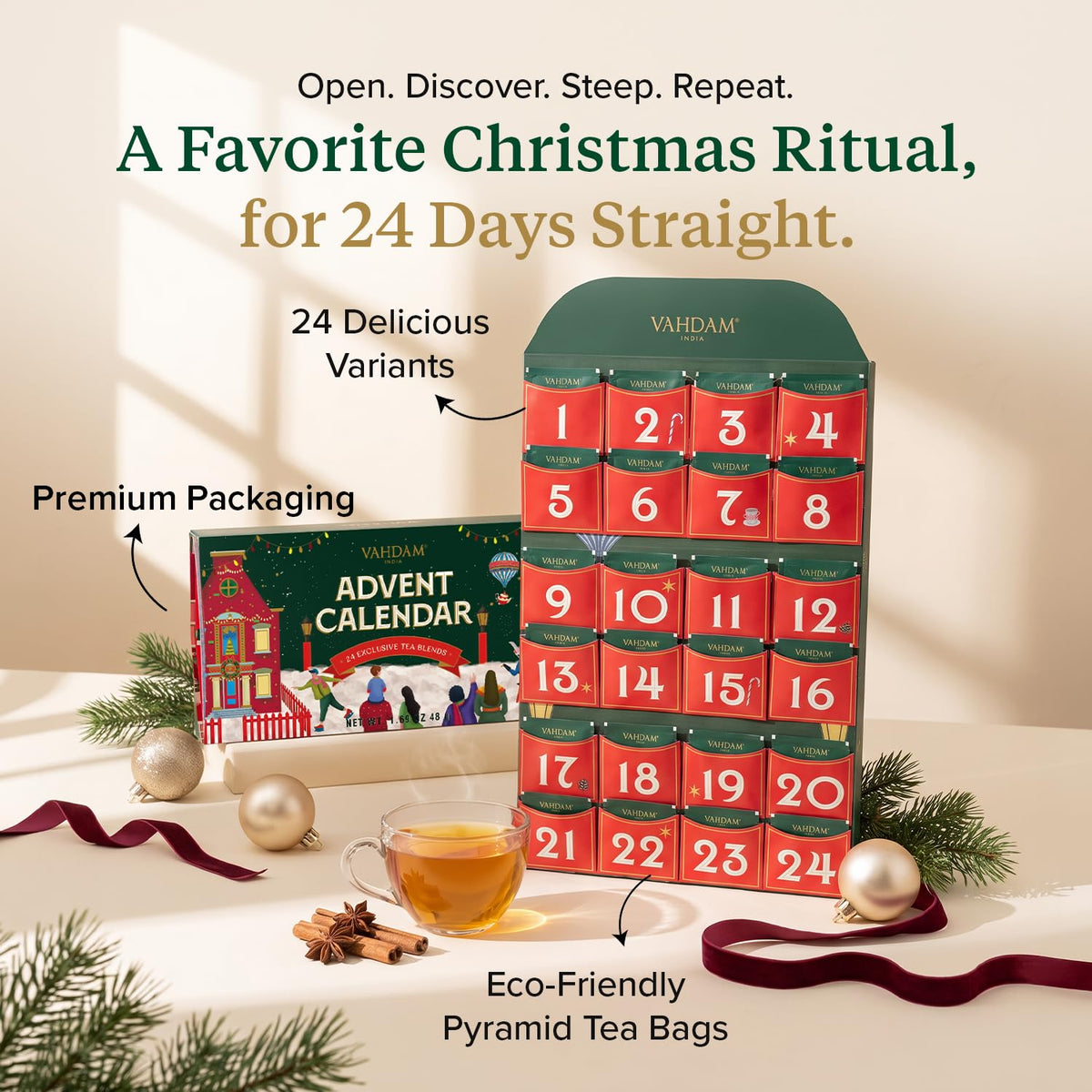 Foldable Advent Calendar Tea Gift, 24 Teas, 1.69 Oz, 48g