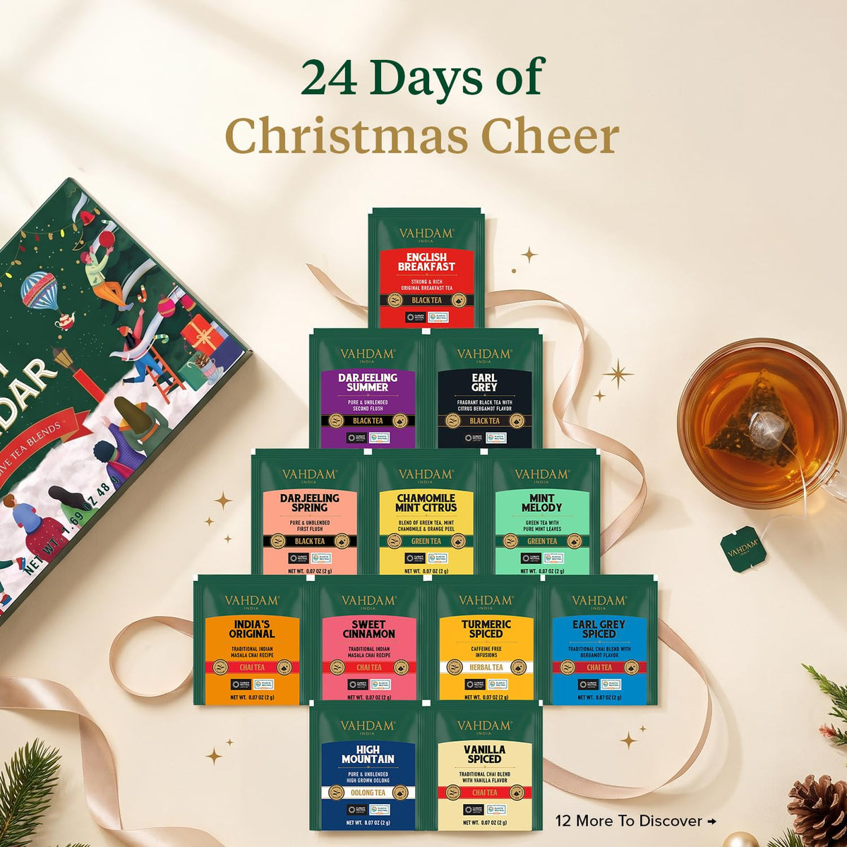 Foldable Advent Calendar Tea Gift, 24 Teas, 1.69 Oz, 48g
