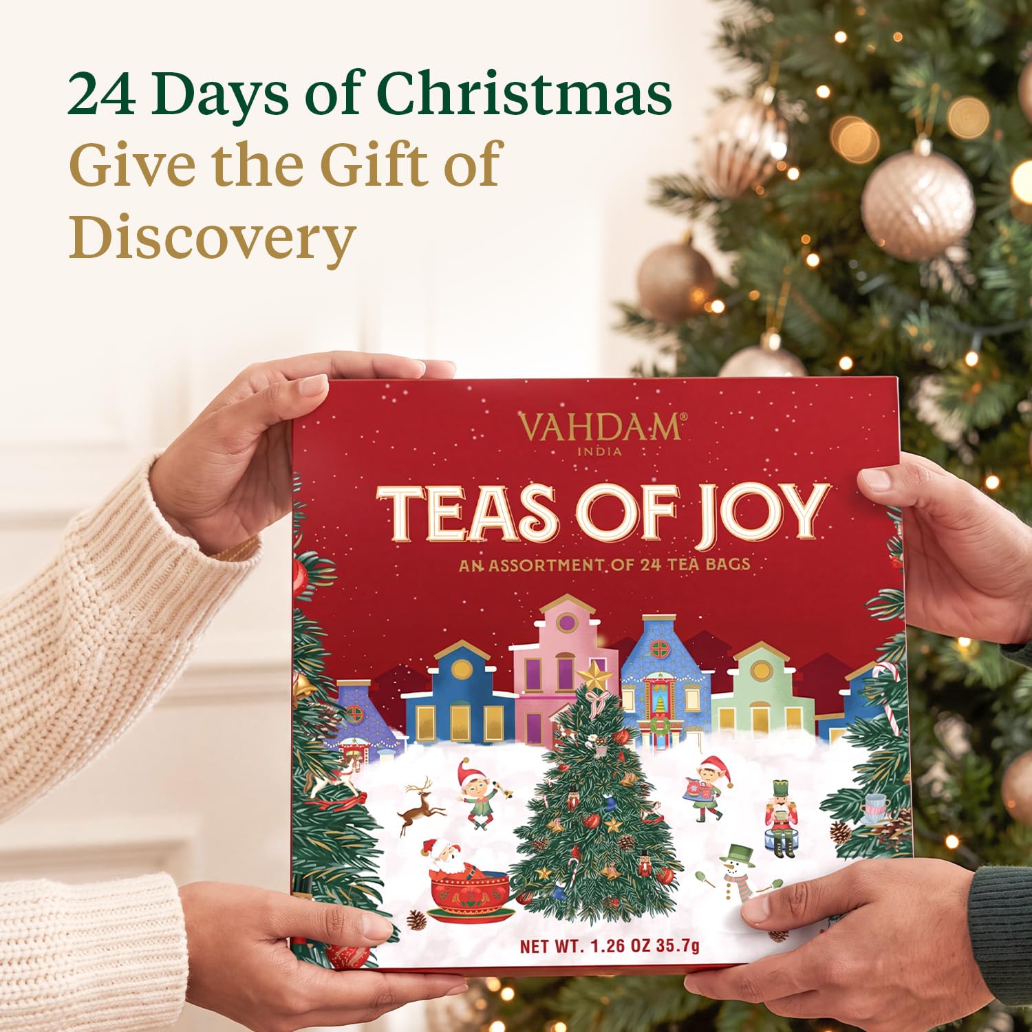 Foldable Advent Teas of Joy 24 Unique Tea Bags for Xmas