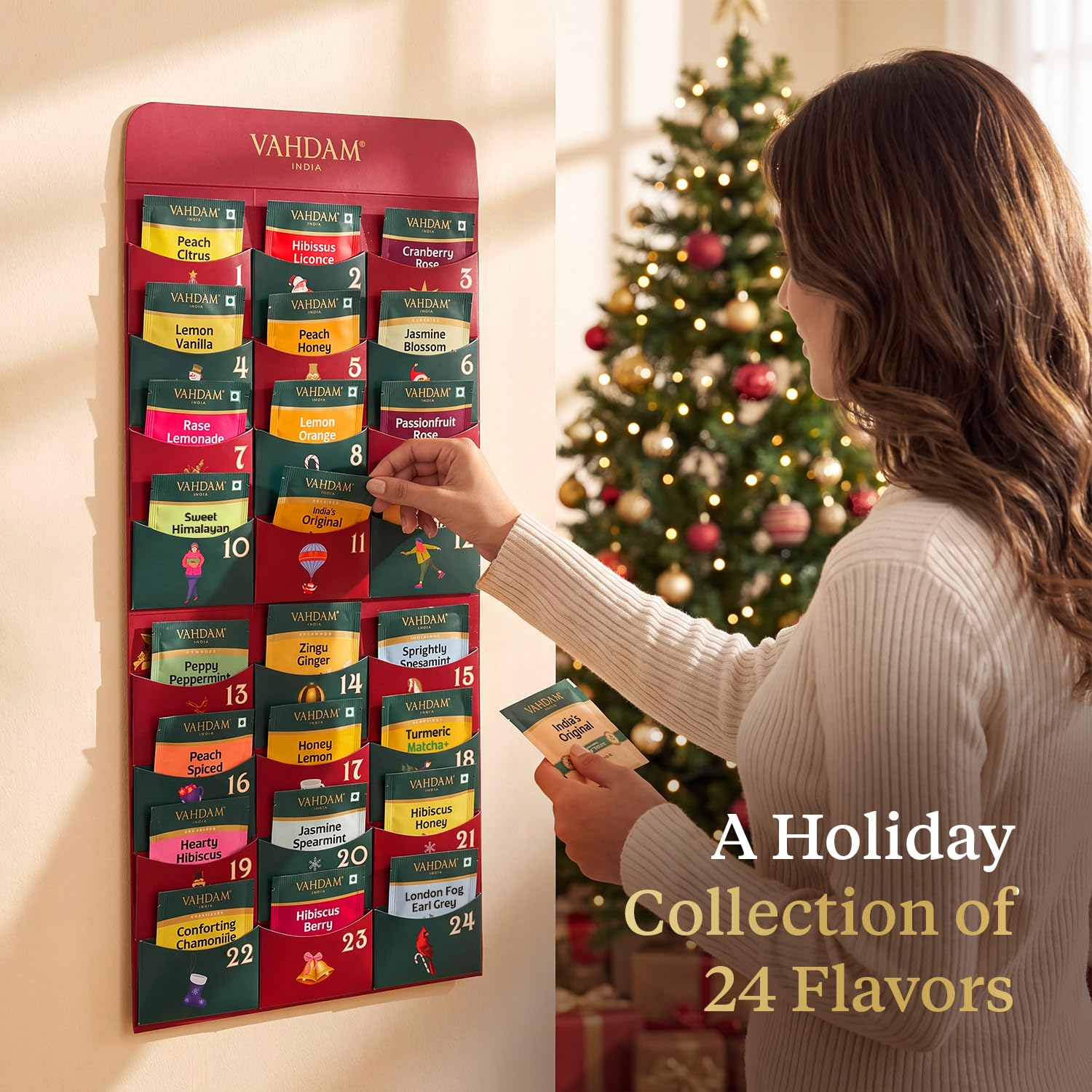 Foldable Advent Teas of Joy 24 Unique Tea Bags for Xmas
