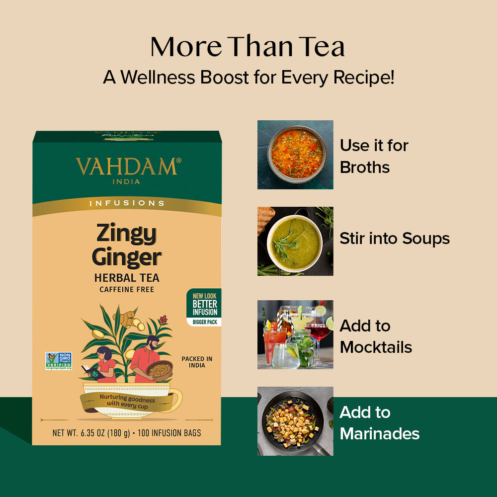 FGO Organic Turmeric Ginger Tea - 100 Eco-Conscious Tea Bags - Caffeine Free, Non-GMO