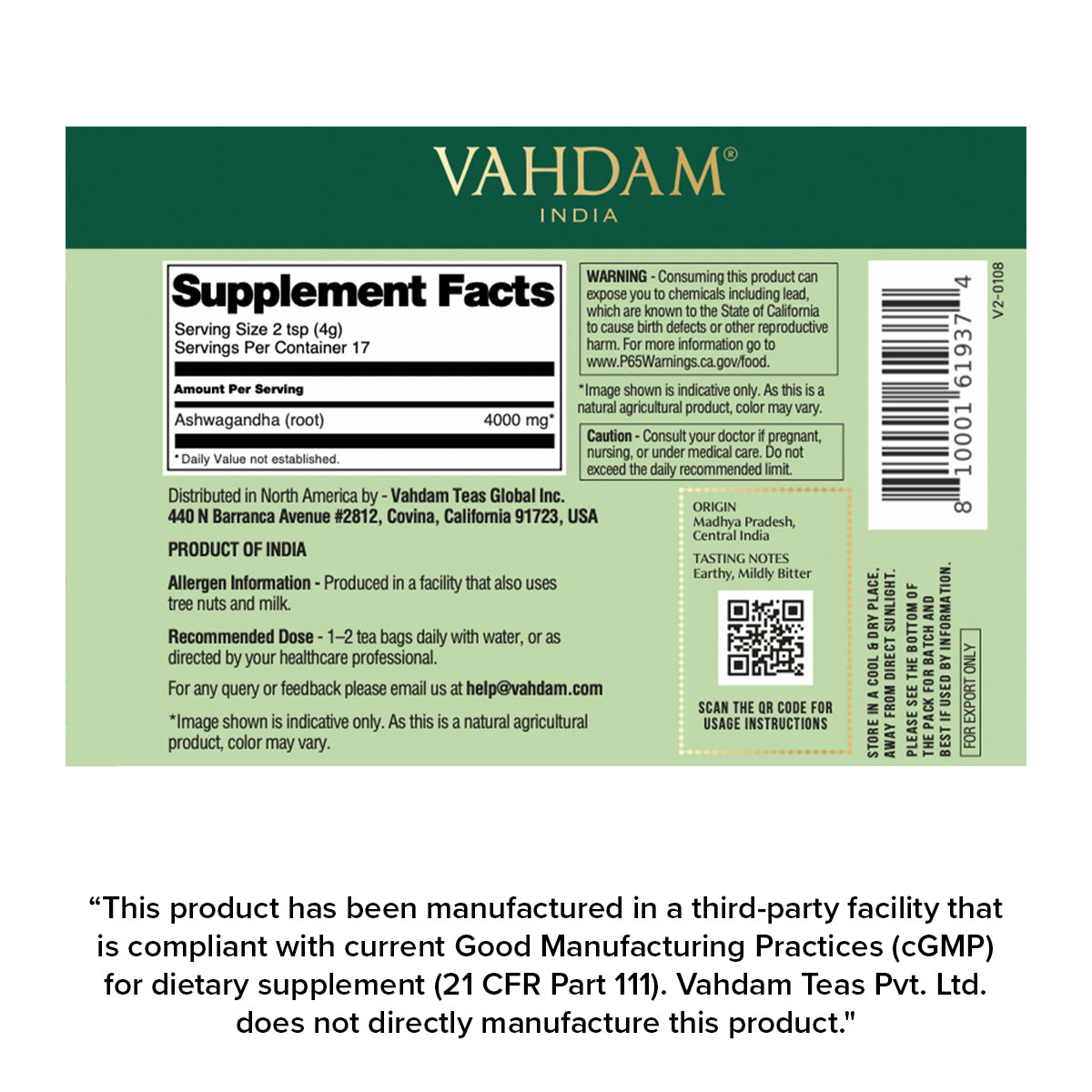 Ashwagandha Powder, 2.47 Oz, 70g