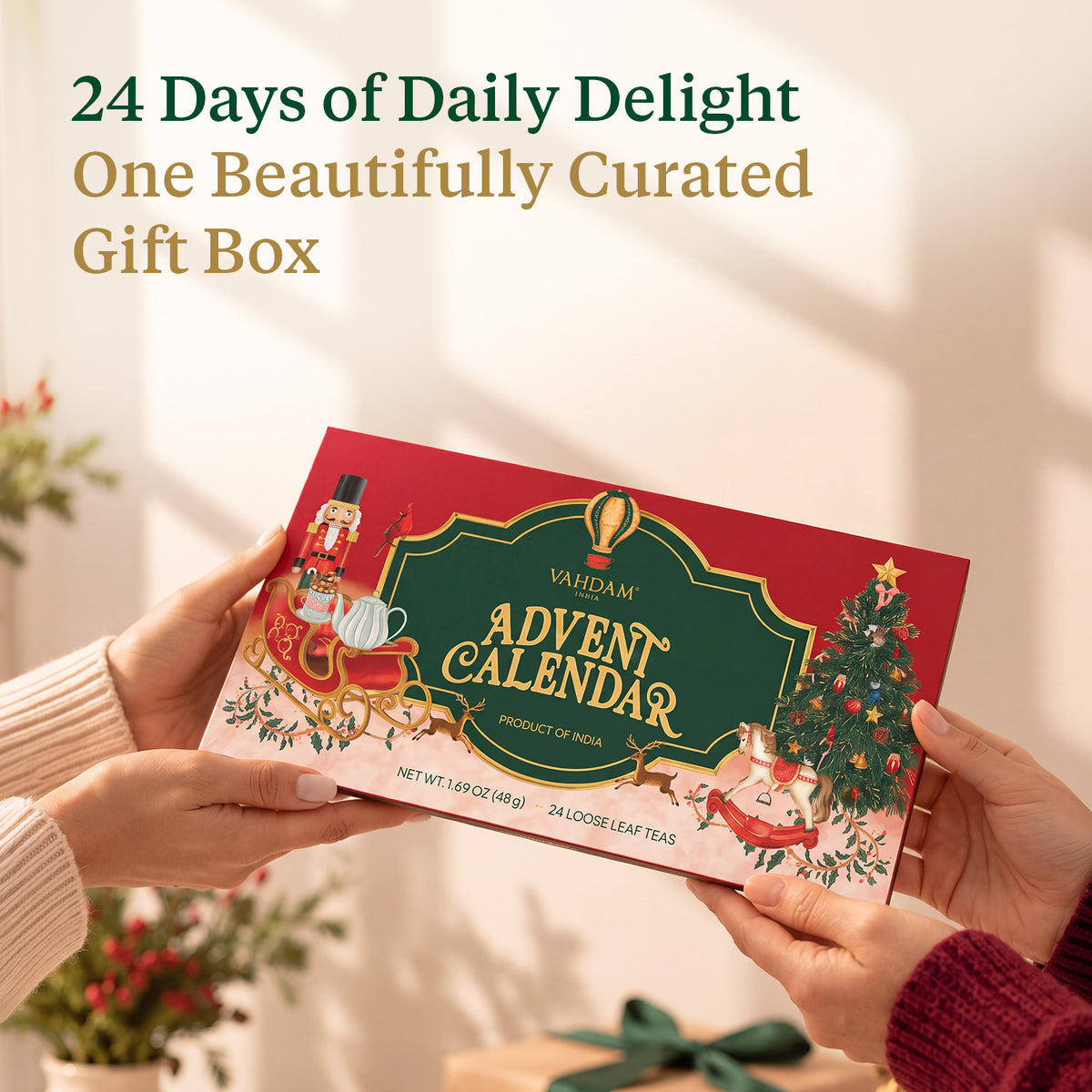 Foldable Advent Calendar Tea Gift, 24 Loose Leaf Teas, 1.69 Oz, 48g