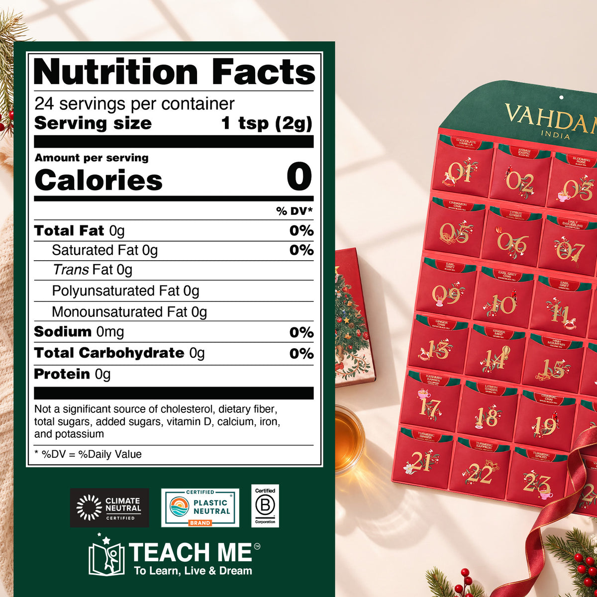 Foldable Advent Calendar Tea Gift, 24 Loose Leaf Teas, 1.69 Oz, 48g
