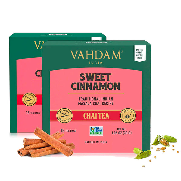 Sweet Cinnamon Masala Chai Tea 30 Long Leaf Pyramid Tea Bags VAHDAM