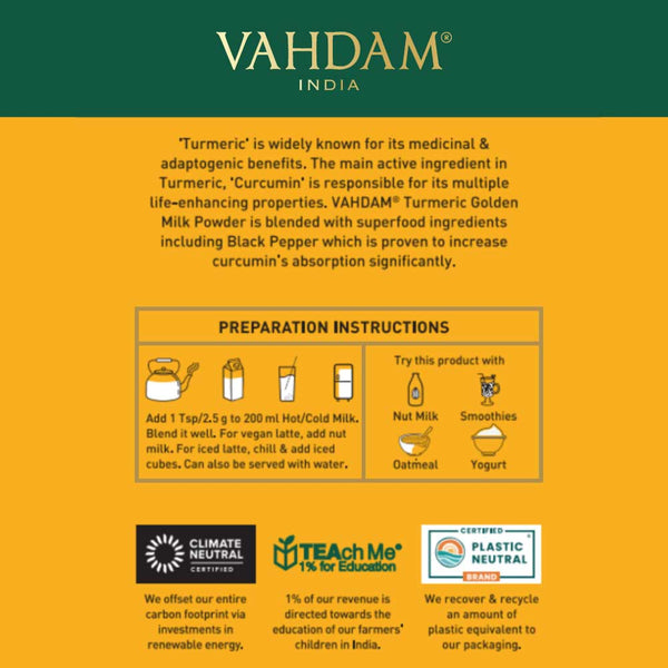 Turmeric Ginger Latte, Golden Milk Powder, 3.53 oz VAHDAM® USA