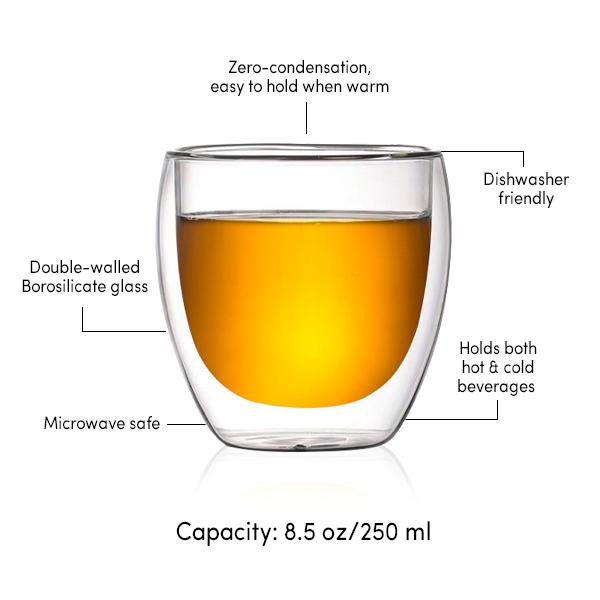 Double walled glass tea cup 250 ml – VAHDAM®