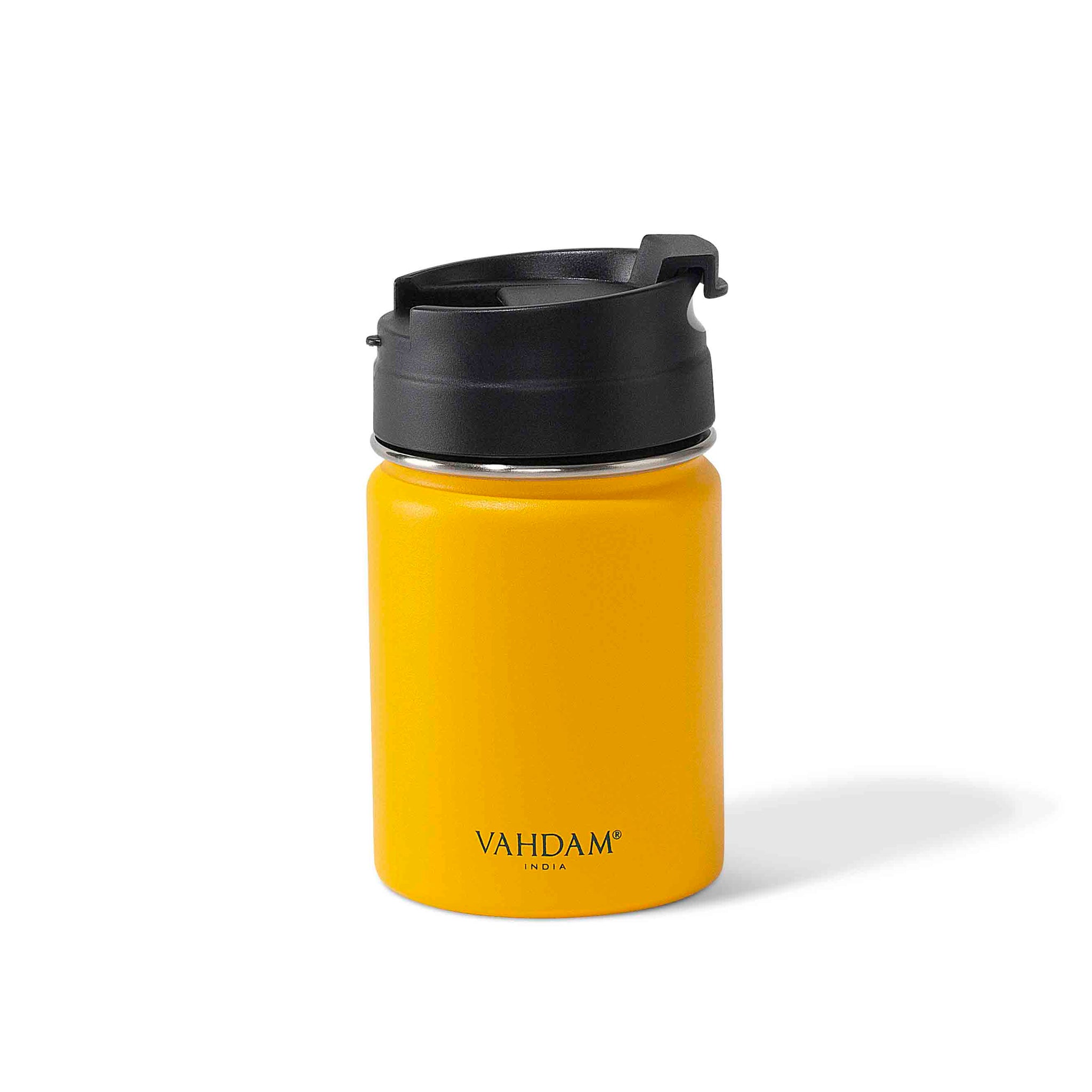 Vahdam, Stainless Steel Tumbler (8.8oz/260ml) Yellow | Leak-Proof, Vacuum Insulated, Double Wall | Sweat-proof Sipper Tumbler