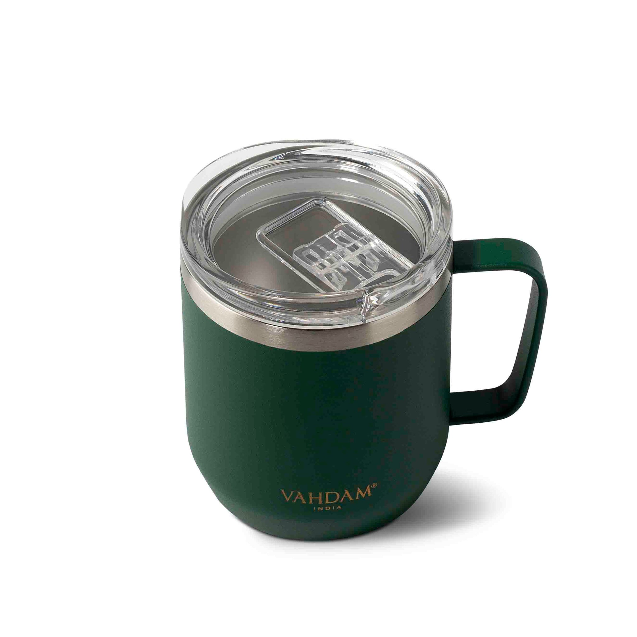 Office Coffee Mug Insulated Stainless Steel Cup with Handle and Clear Lid